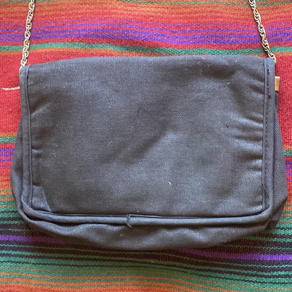 VTG Waldorf Black Fabric Tapestry Shoulder Bag Clutch Purse. Brass Hardware. - Picture 6 of 9